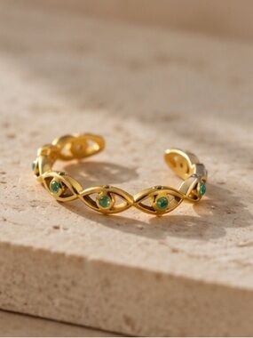 Minimalist Evil Eye Gold Ring | Dainty Protection Stack Ring